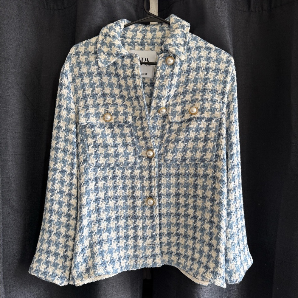 Zara Textured Blue and Cream Jacket